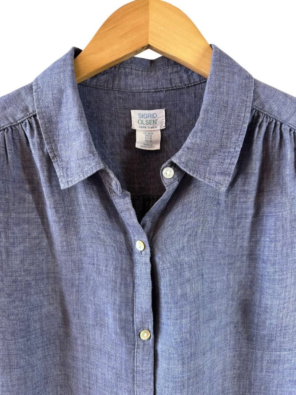 Sigrid Olsen Blue Linen Button Front Shirt Lightweight Relaxed Fit Size M - Picture 3 of 5
